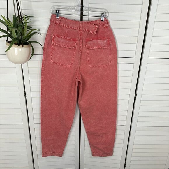 ASOS Design Balloon Leg Worker Pant Retro Belted Coral Acid Wash Jeans Size 6 - Picture 5 of 10